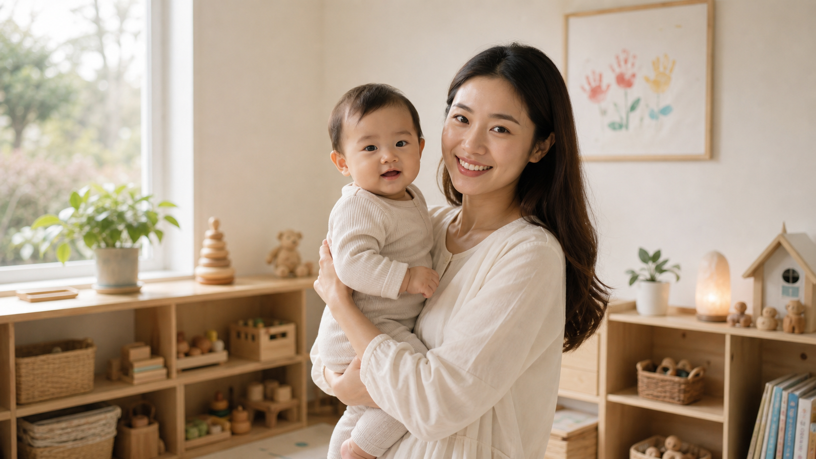 Founder Beibei with a baby