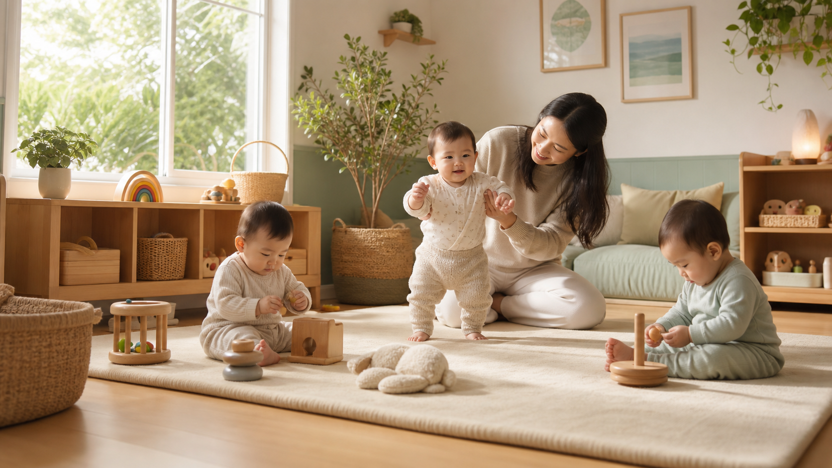 Sunlit infant toddler care room